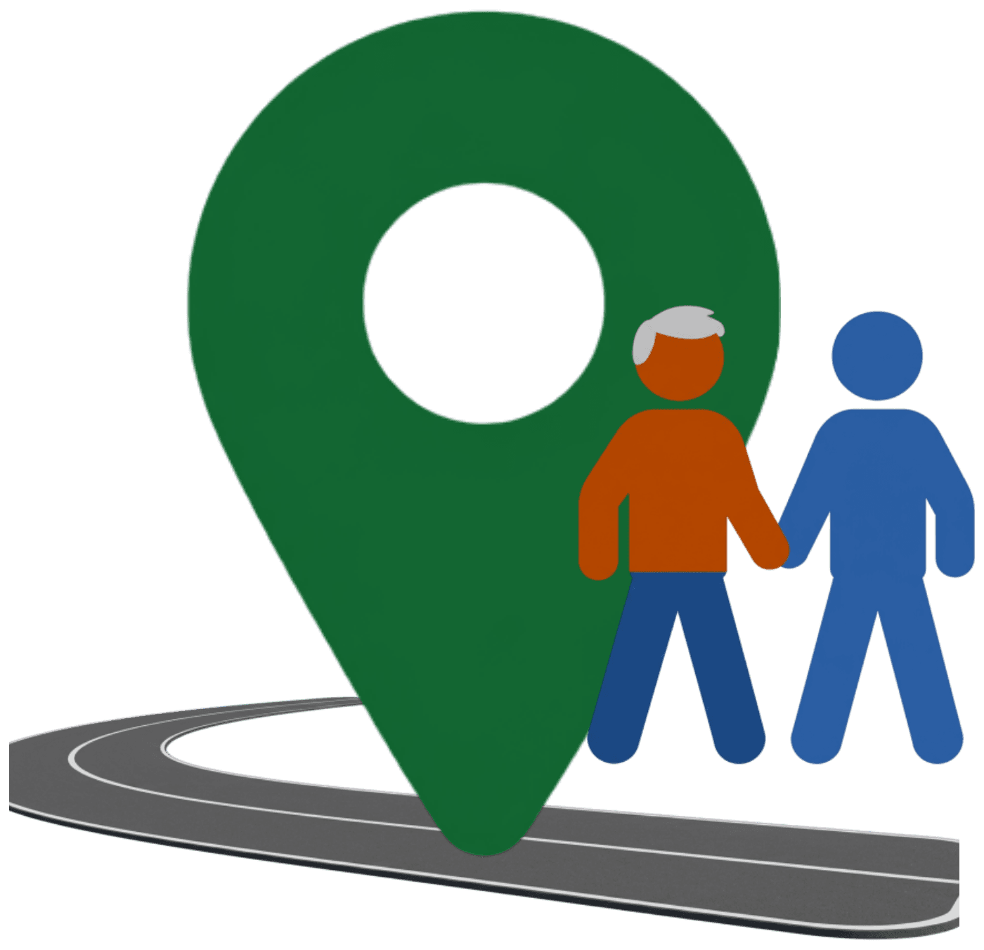 Standort-Pin mit einer unterstützten Person und einer Begleitperson
